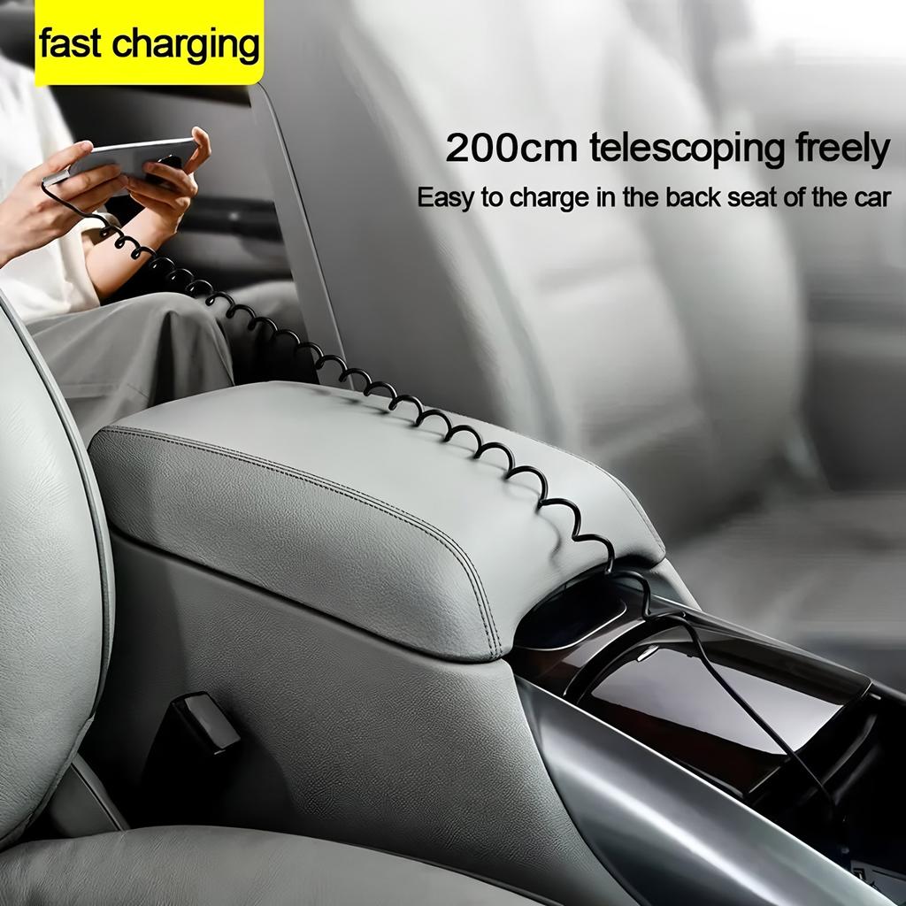 240W 4 IN 1 USB Type C Data Cable Car USB Spring PD Fast Charging Cable for iPhone 15 Samsung Xiaomi 14 Huawei Honor Data Wires