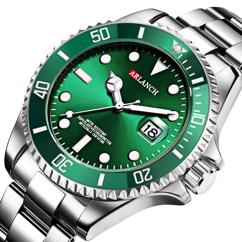 Men's Green Water Ghost Watch Shrimp Skin Stainless Steel Men's Watch Luminous Anti-diving Calendar Quartz Steel Belt Watch