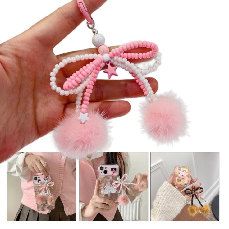 Bowknot Plush Ball Charm Pendant Chain Y2K Phone Straps Pocket Keychain Strap