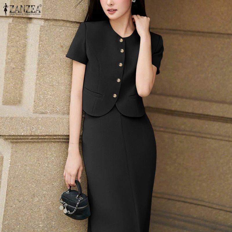 ZANZEA Women Short Sleeve Blouse and Skirts Summer Two Piece Suit Sets