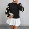 2025 Autumn Winter Women's Red Christmas Sweatshirt Sweet Style Round Neck Bowknot Pullover Top for Women