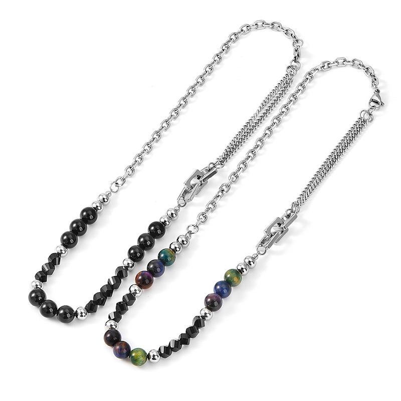 

New Titanium Steel & Natural Stone Hip-Hop Necklace for Men & Women чёрный
