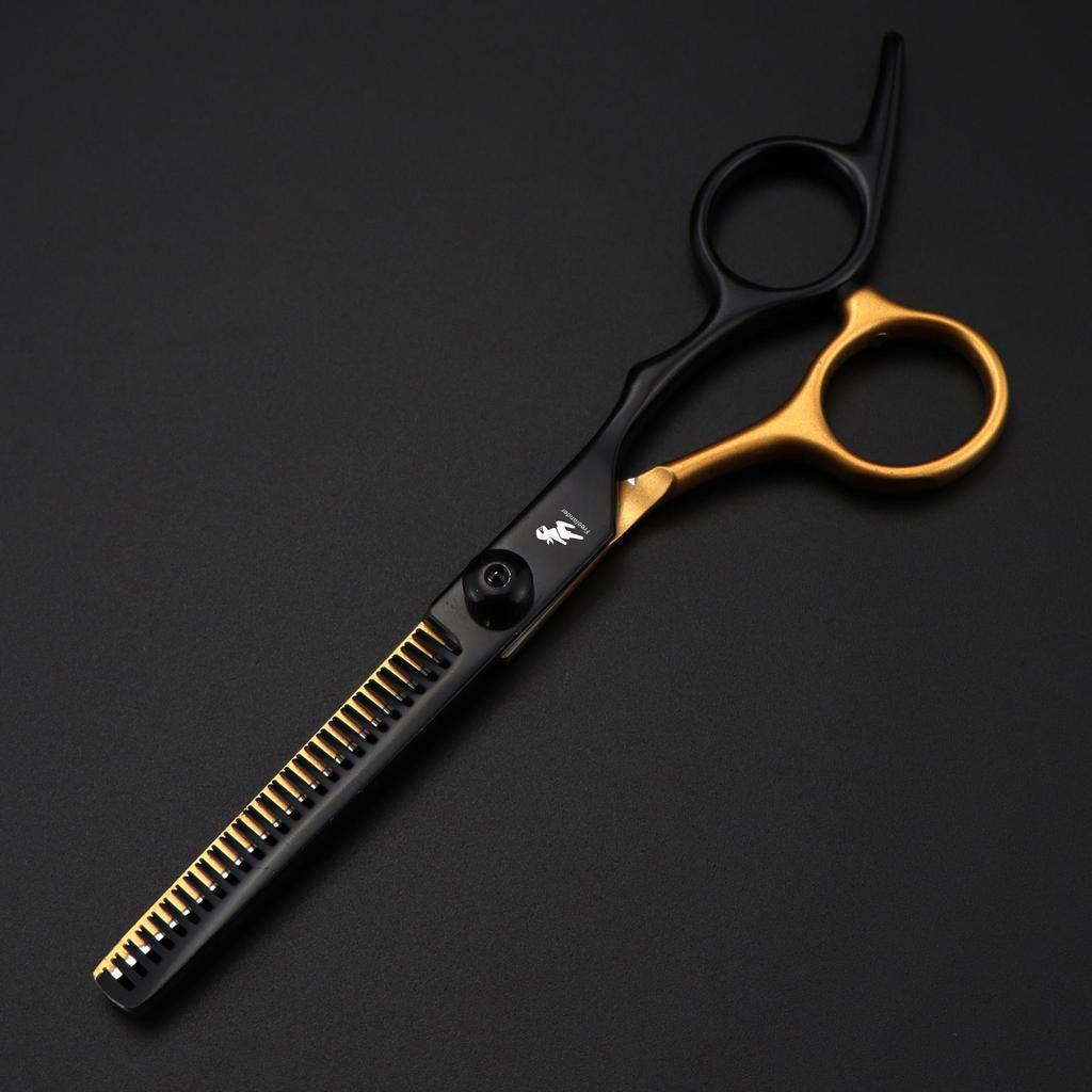 6.0" High Screw Black Gold Hairdressing Scissors - Straight & Thinning Shears