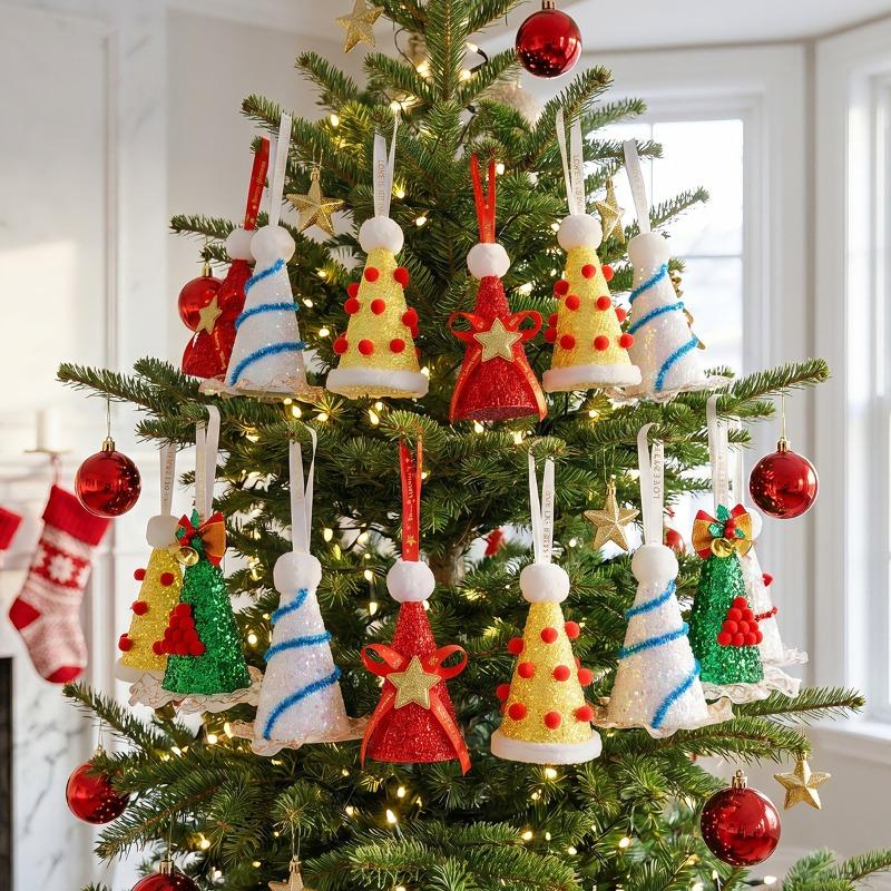 New ornaments Christmas tree hat cone sequined hat pendant home ornaments handmade Christmas