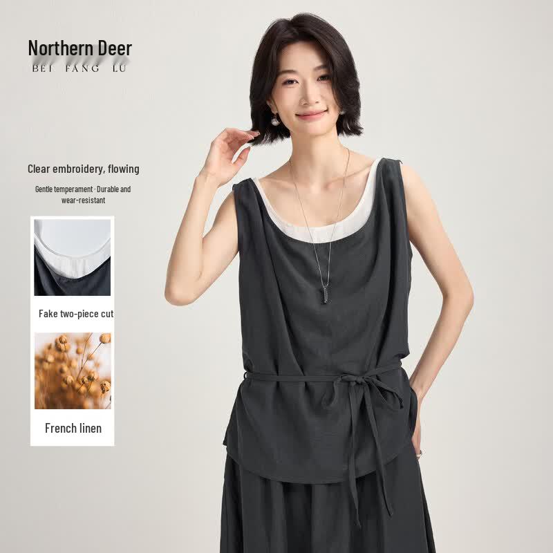 Elegant Linen Blend Sleeveless Dress M серый