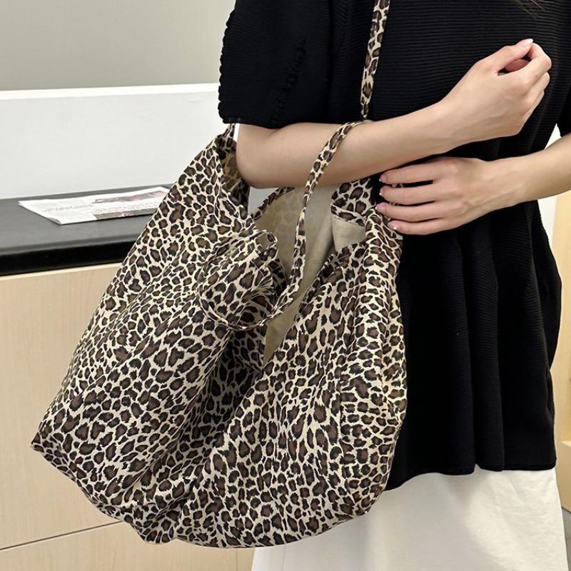 Leopard print shoulder bag large capacity canvas tote bag fashion oblique span handbag versatile women's bag