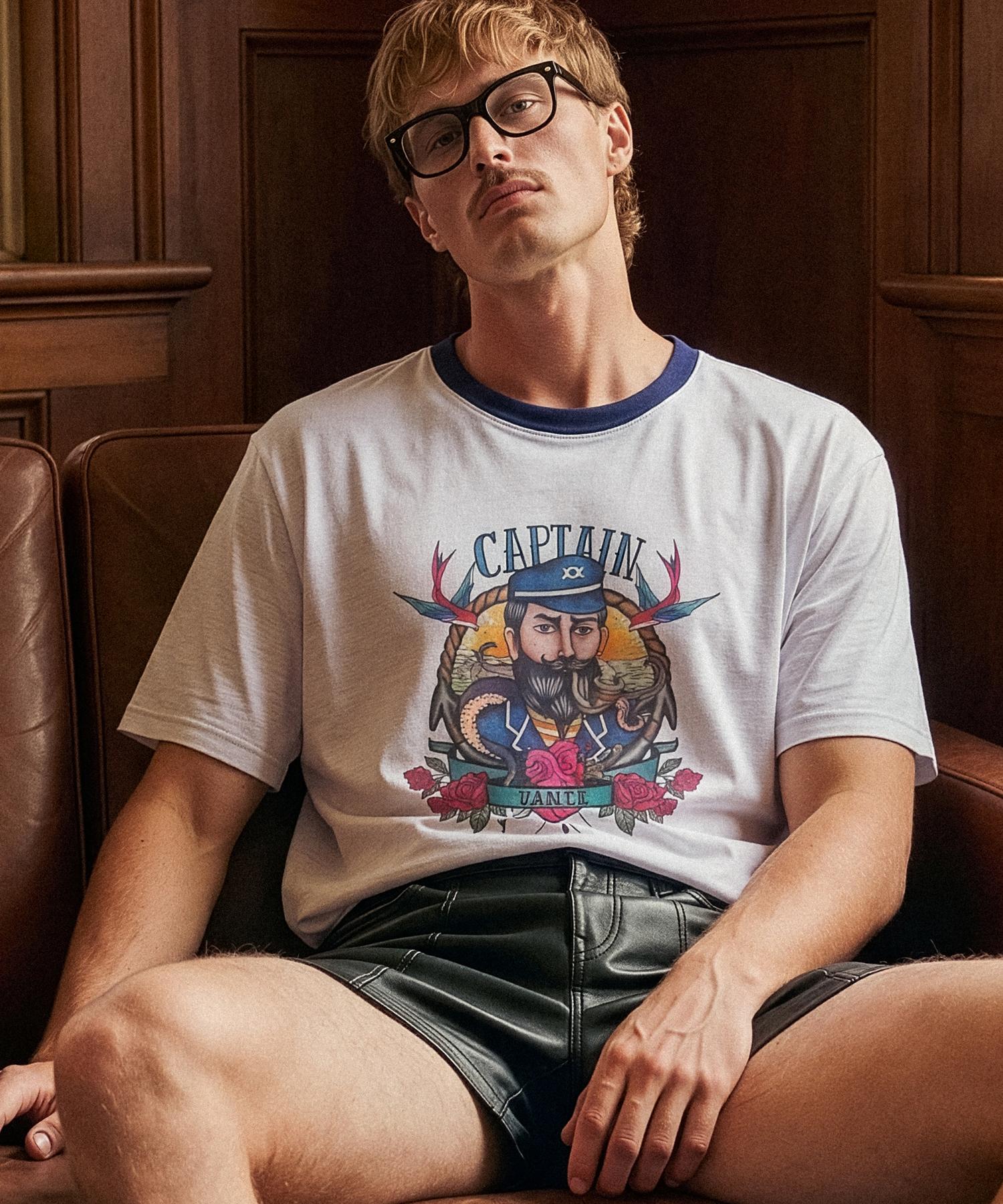 Untage Old School Print Ringer T-Shirt [Vance(Unisex)]_Utt-St17 White Melange/M