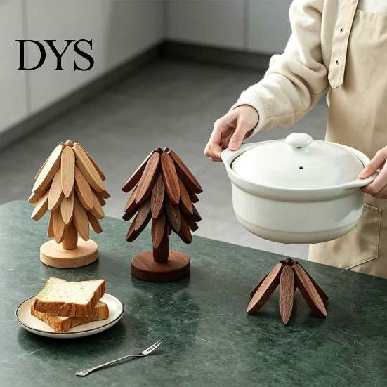 Non Slip Wood Trivet for Cast Iron Collapsible Wooden Trivets Hot Dishes, Christmas Tree Shaped Pot Mat Table, Heat Folding Potholder Resistant Holder