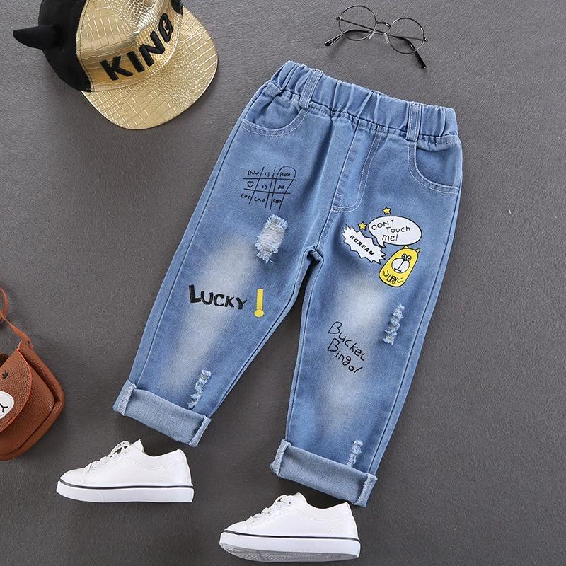 Children's Straight Jeans Boys Elastic Waist Denim Pants Outerwear Trousers Spring Baby Boys Fashion Loose Pants