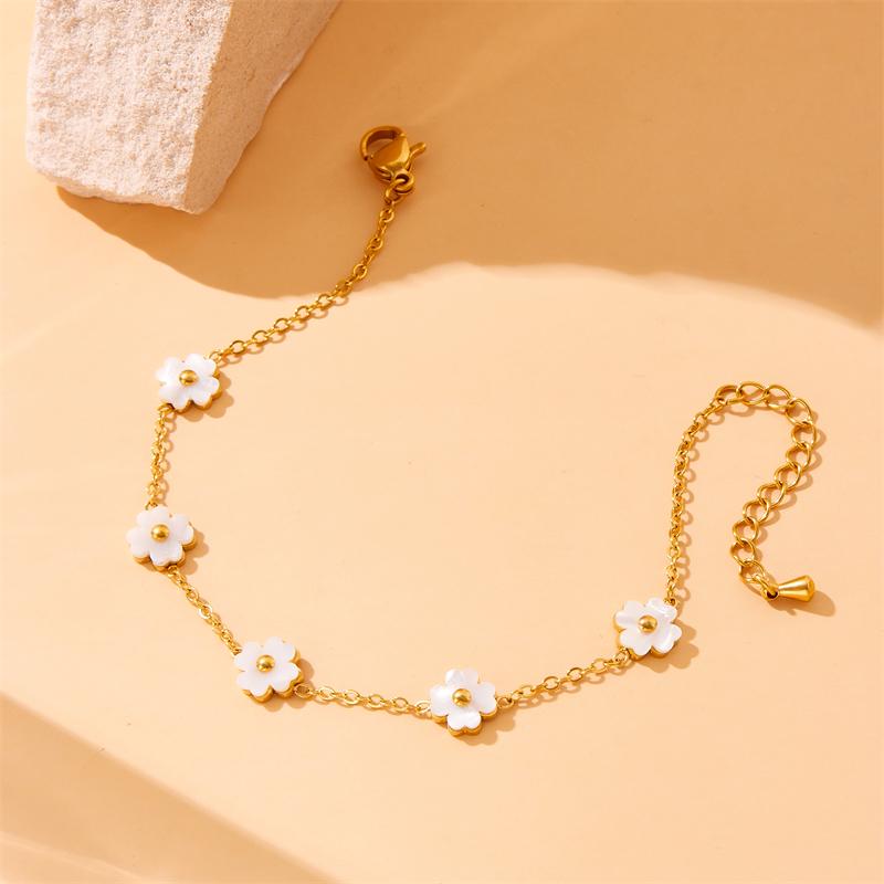 DIEYURO 316L Stainless Steell White Flower Bracelet For Womens New Concise Trend Non-fading Flowers Hand Chain Jewelry Gift