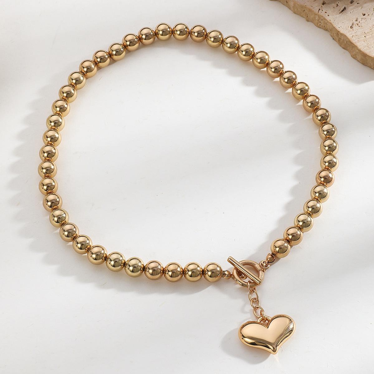 

Versatile imitation pearl personality beaded love necklace exaggerated geometric round bead neck chain women s