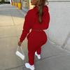 2022 European Women's Plus Velvet Hooded Sweatshirt & Long Pants Vest Set
