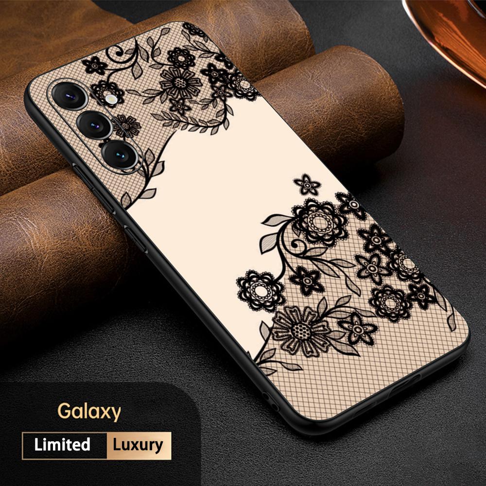 

Art Lace print Black pattern design Phone Case For Samsung Galaxy S26 S25 S24 S23 S22 S21 Plus Ultra Note20 Soft Black Galaxy S21+ 5G