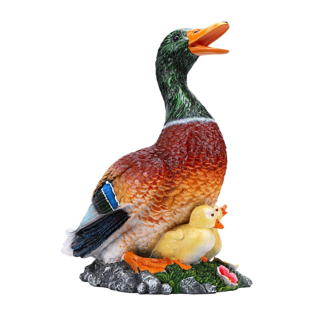 Mallard Duck Decor Garden Statue Resin Duck Mother with Ducklings Figurine Lawn Ornament Yard Animal Sculpture for