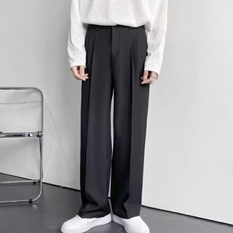 Men's High-End American White Loose Straight-Leg Floor-Length Versatile Dress Suit Pants