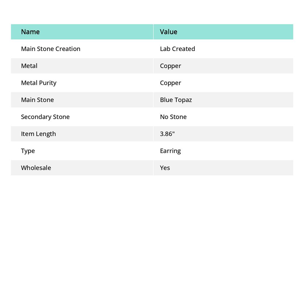 Natural Blue Topaz Gemstone Handmade Copper Wire Wrap Jewelry Earring 3.86" n1E28