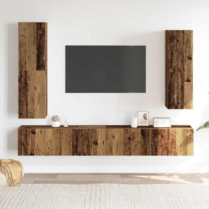 VidaXL Ensemble de meuble TV mural 4 pcs vieux bois bois d'ingénierie, meuble TV, meuble multimédia, console TV, meuble 3329153