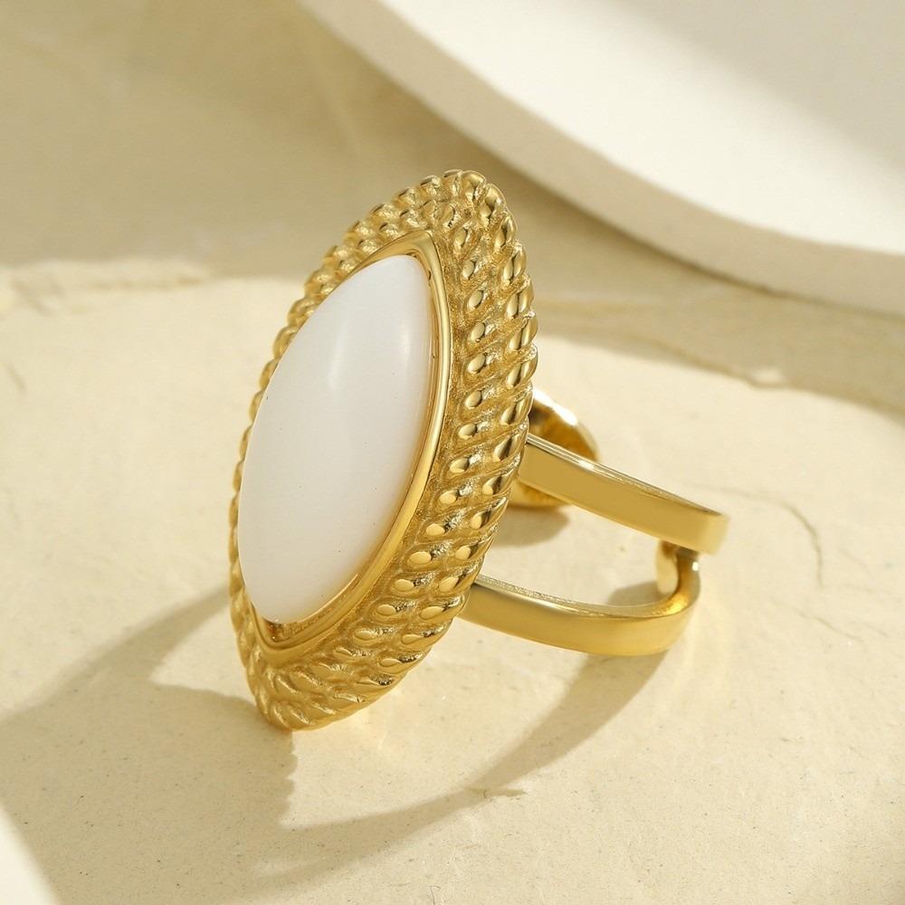 

Natural Stone Agate Oval Opening Rings Waterproof Wide Open Finger Ring Valentine s Day Gift белый