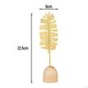 Sculptură Frunză Metalică Decor de Masă Culoare Aurie Decorativă Lucrată Manual Bază de Lemn pentru Rafturi Accent
