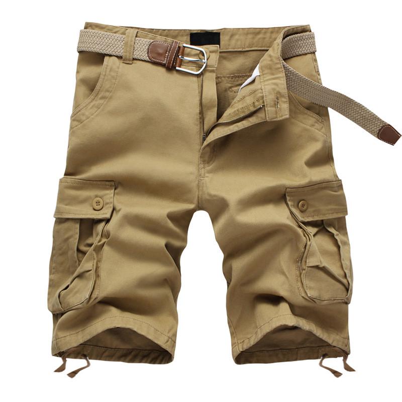 Short Cargo Baggy multi-poches pour homme, kaki, Short tactique militaire de l'armée, couleur unie, pantalon court sans ceinture, été