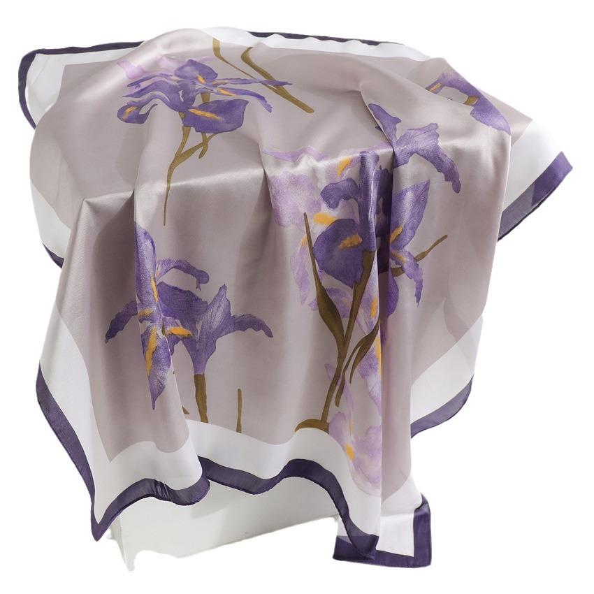 Vintage Peony Flower Silk Scarf Sunscreen Shawl Romantic Orchid Scarf Simulation Silk 71cm Square Scarf Professional Scarf Women