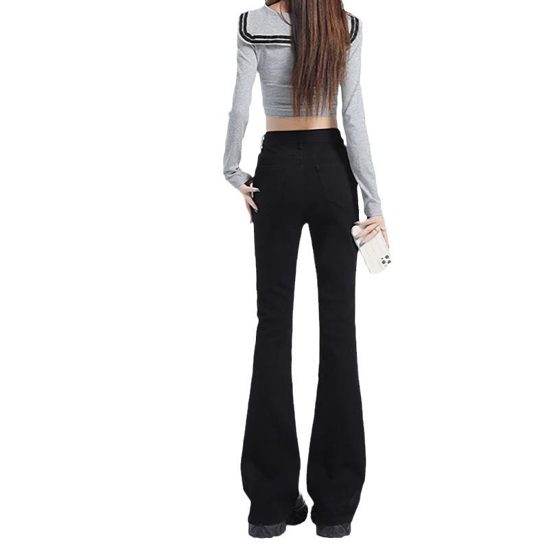 Women's Black High-Waisted Micro-Flared Jeans, 2025 Spring/Autumn Collection