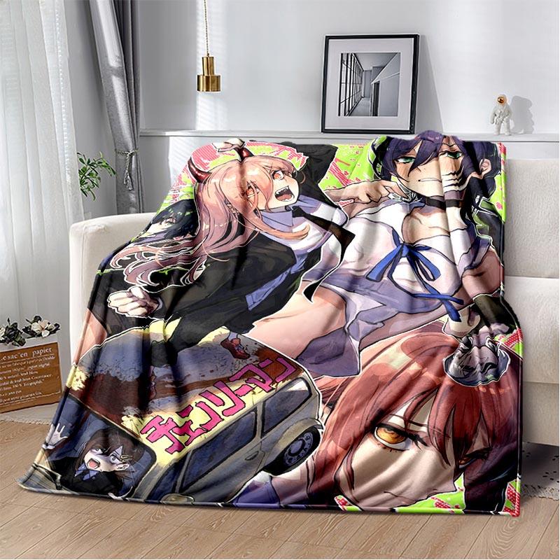 Anime Chainsaw Man Blanket Makima Pochita Power Character Flannel Blanket Comfortable Warm Blanket Gift for Family Friend