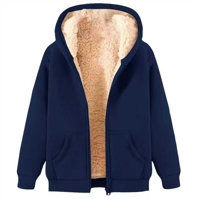 Women's Lambswool Coat Heavyweight Plus Velvet Thick Hoodie Cardigan