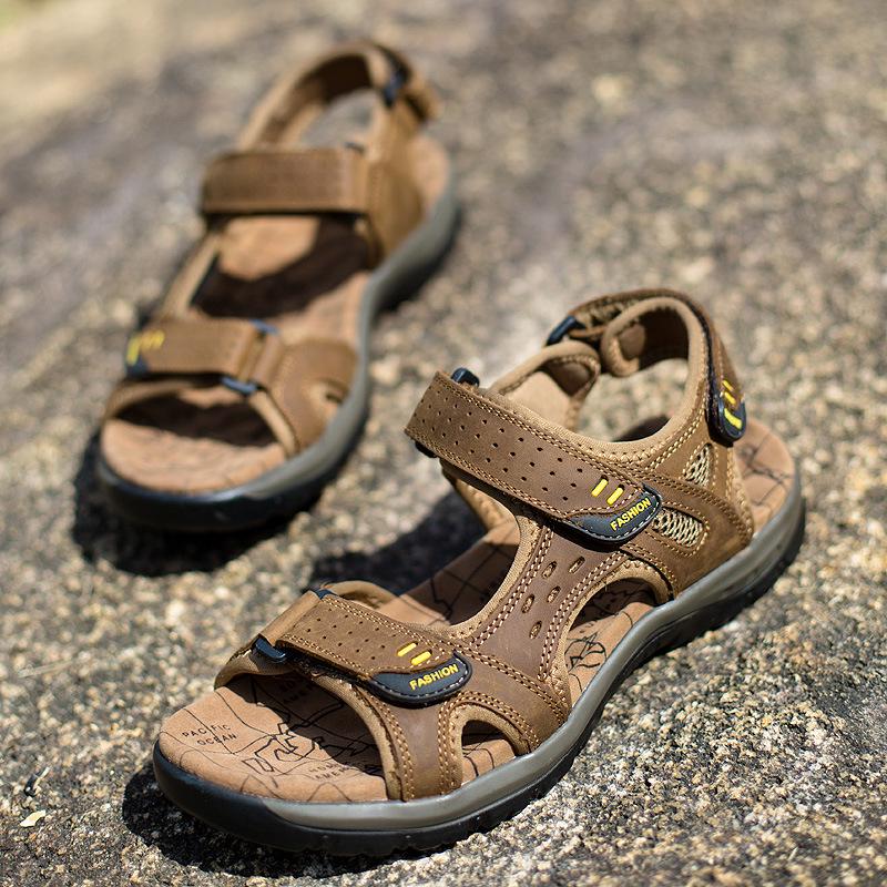Classic Men's Sandals Summer Genuine Leather Beach Sandals Fashion Men's Casual Shoes Wading Sandals Outdoor Sneakers Plus Size
