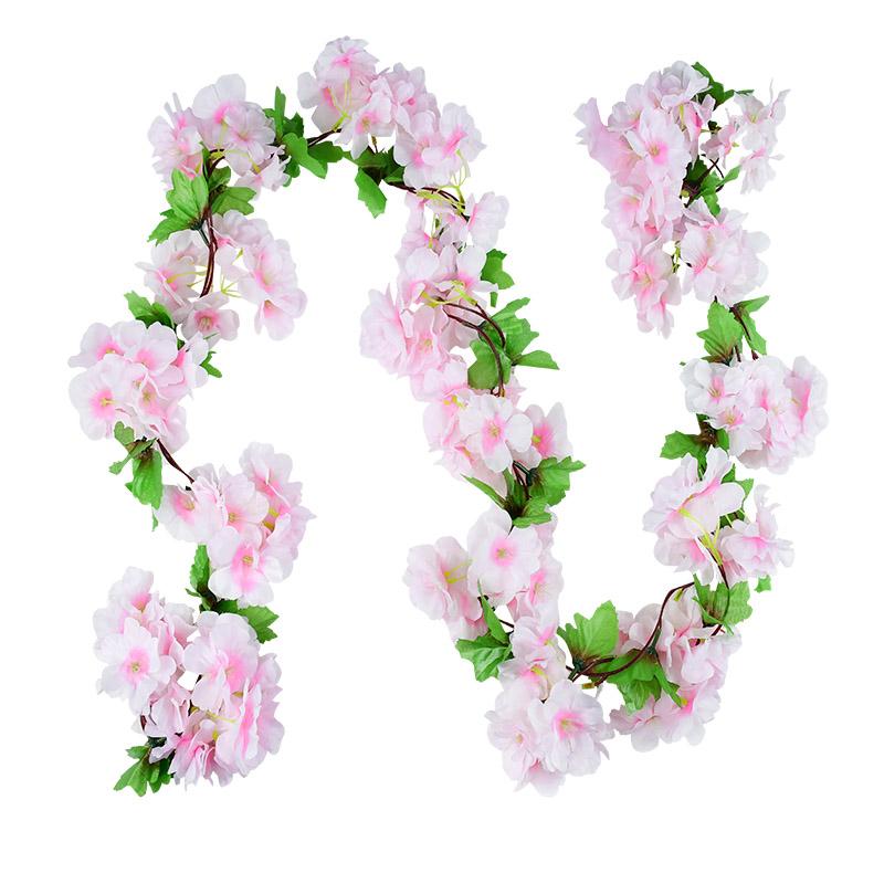 2.2m Flower Garland Artificial Flower String With Leaves Silk Sakura Cherry Ivy Vine Blossom For Wedding Home Garden Arch Decor