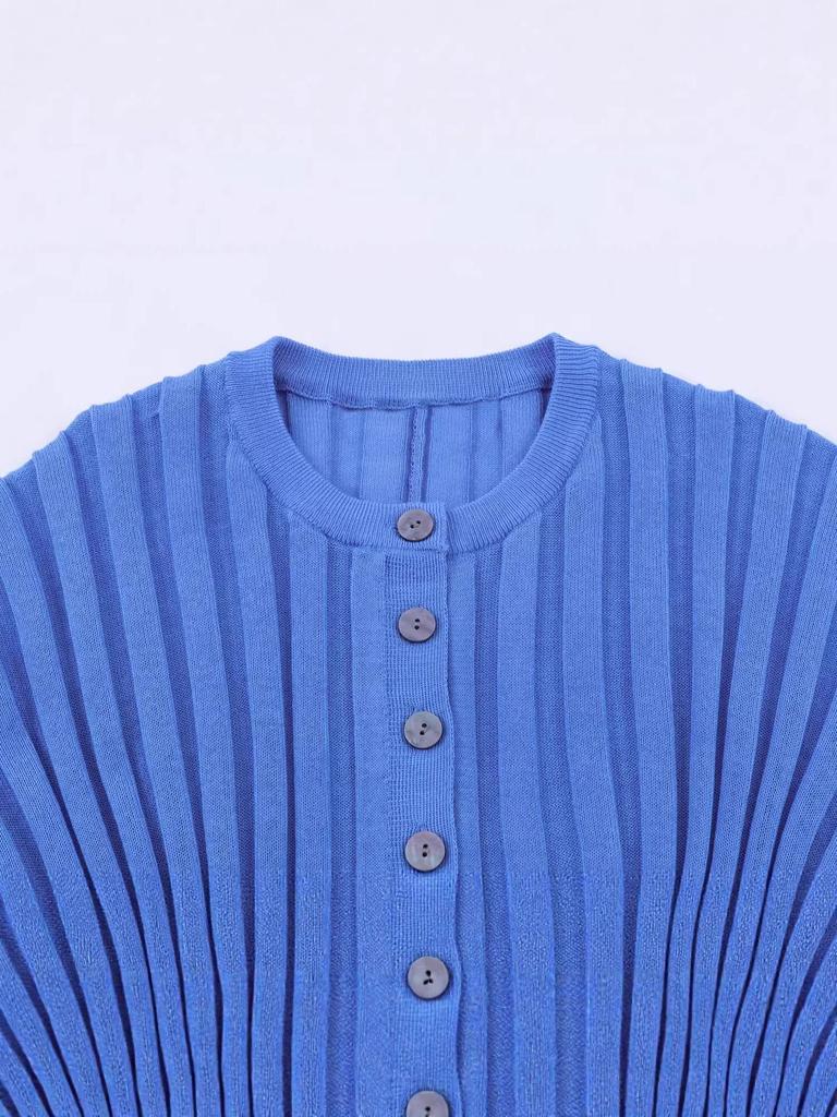 European Autumn/Winter Knit Cardigan - Round Neck, Accordion Sleeves, 5755016