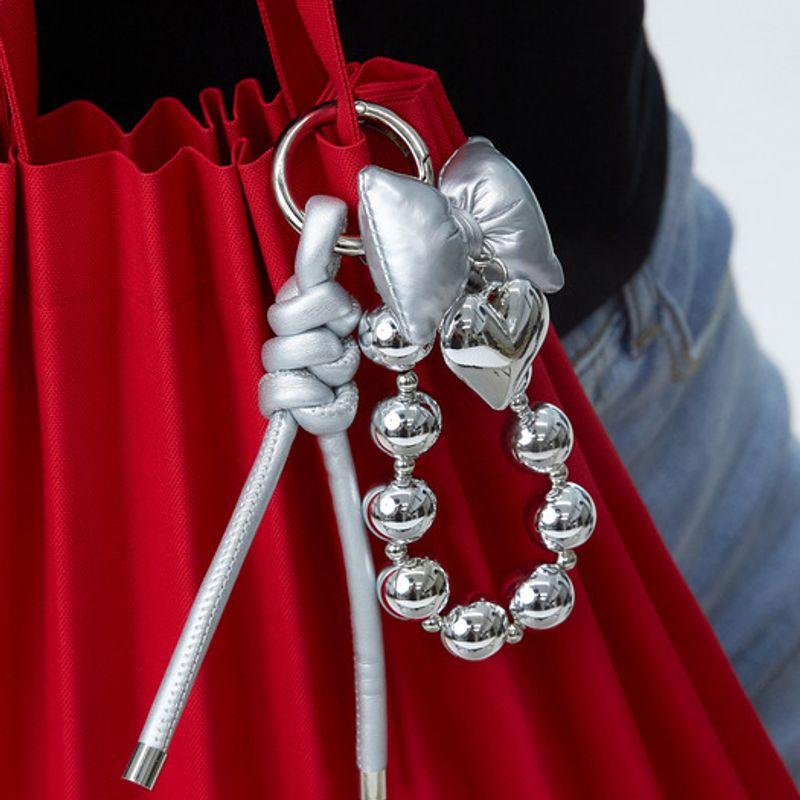 

dmoment Shiny Charm Loop_ Silver Heart Ribbon Charm Key Holder Bag Charm Silver