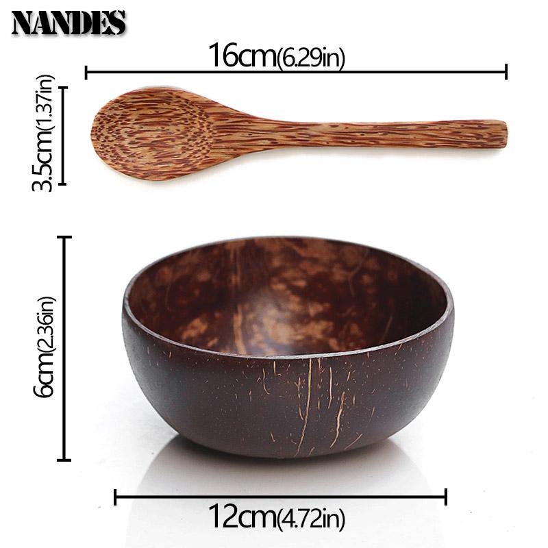 Natural Coconut Bowl Set Handmade Wooden Tableware Wood Spoon Dessert Fruit Salad Mixing Ramen Storage Bowl Kitchen Tableware