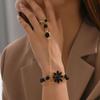 Light Luxury Black Zircon Flower Connected Finger Ring Bracelets for Women Red Green Flowers Link Chain Bracelet Party Jewelry