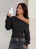European and American autumn and winter spice girls one-word collar off-the-shoulder knitted sweater for women with waist and thin sexy long-sleeved