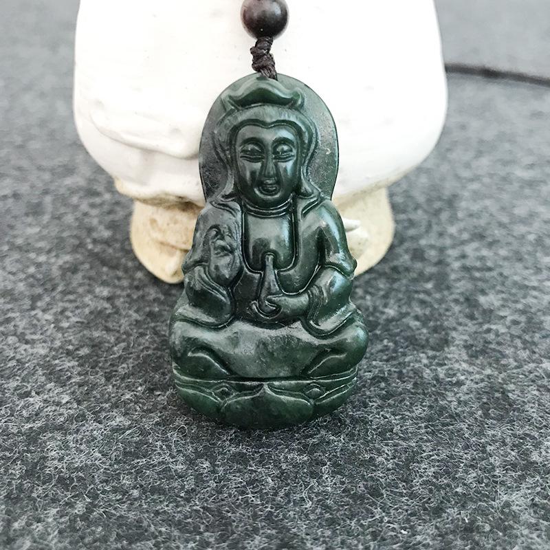 Tibetan Jade Guanyin Pendant - Serpentine Life Buddha Design 1274