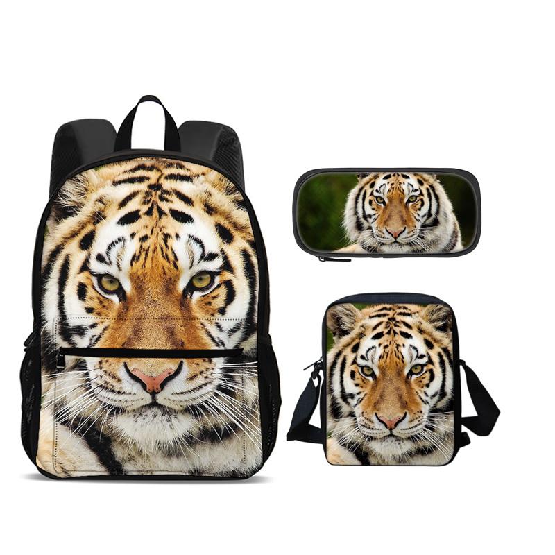 Nuovo Set da 3 Pezzi Zaino Tigre Astuccio Borsa a Spalla Stampa Animale Grande Capacità per Viaggi all'Aperto Ragazzi e Ragazze Regali di Compleanno Scolastici