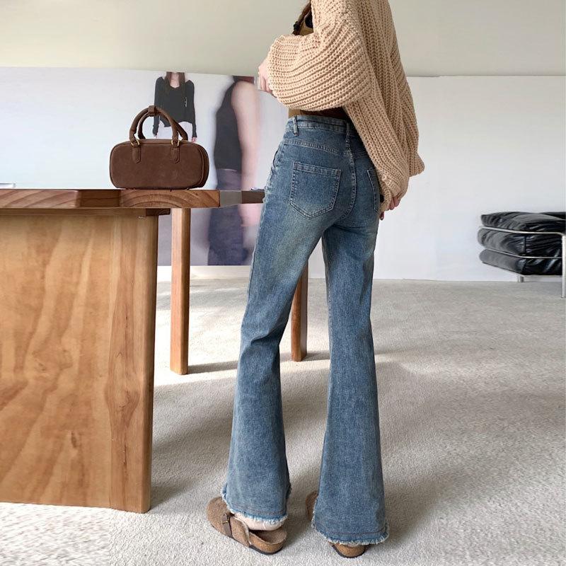 Micro Schlagjeans für Damen Herbst Amerikanisches Design Übergröße Niedrige Taille Jeans