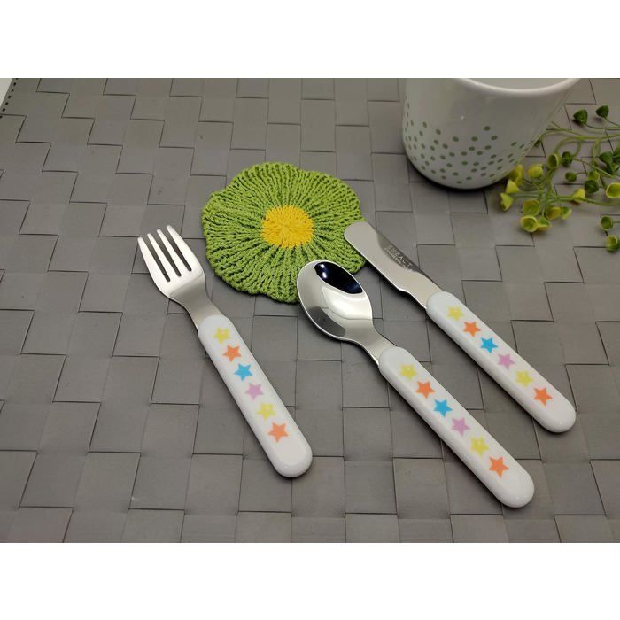 Couverts pour enfants - exzact - 6 pièces - inox 18/10 - poignées en plastique - motifs étoiles et points
