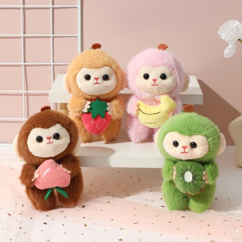 Lovely Cartoon Fruit Monkey Plush Toy Stuffed Soft Animal Keychain Plush Monkey Doll Keyring Car Key Holder