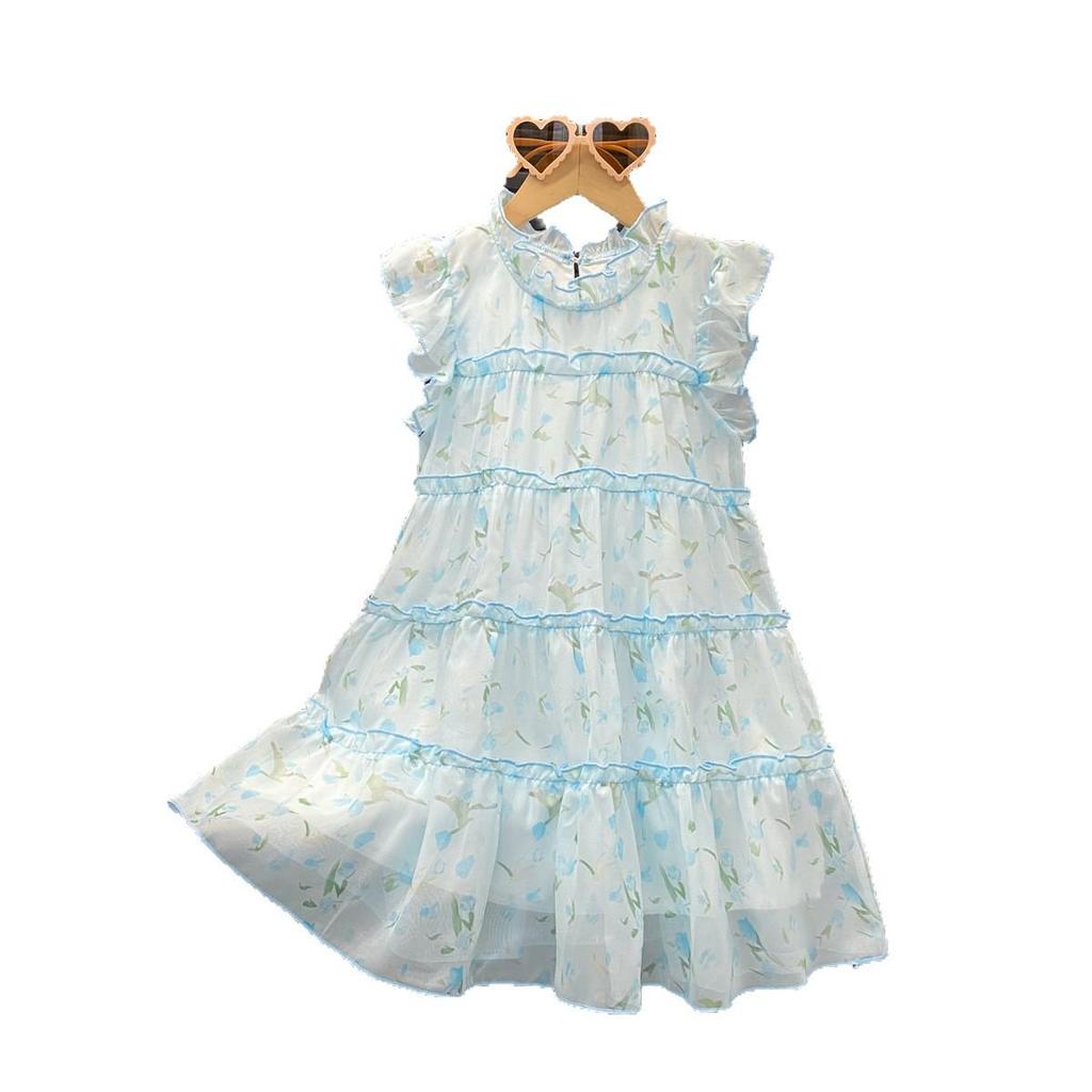 New Blue Princess Sleeveless Summer Dress for Girls - Korean Chic Style Fairy Skirt