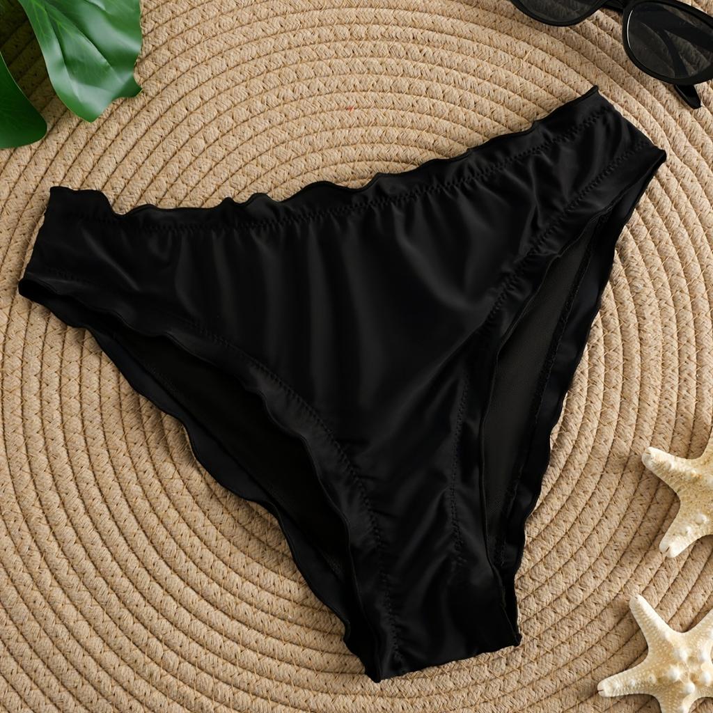 1 Piece Solid Women Bikini Bottoms Vintage Mid Waist Butts Briefs Swimsuits Panty