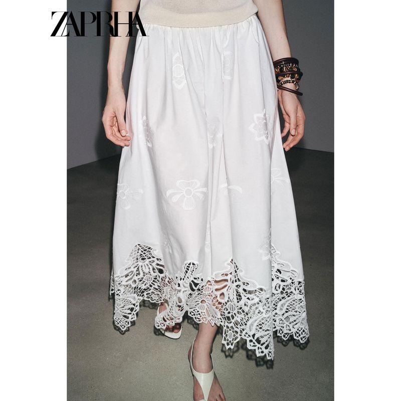 Zaprha 2025 Summer New Gentle Temperament Embroidery Hollow Midi Skirt Long Slimming 6303041