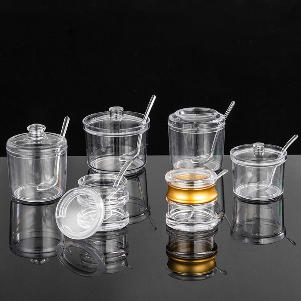 1Pcs Durable Transparent Spices Bottles Acrylic Clear Seasoning Jars S/M/L with Spoon Condiment Box
