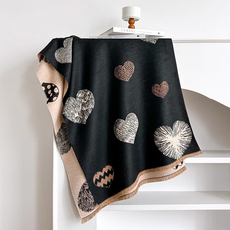 Women'S Fashion Faux Cashmere Winter Scarf Vintage Printed With Tassels Thick Warm Pashmina Two-Sided Outdoor Shawls Wraps