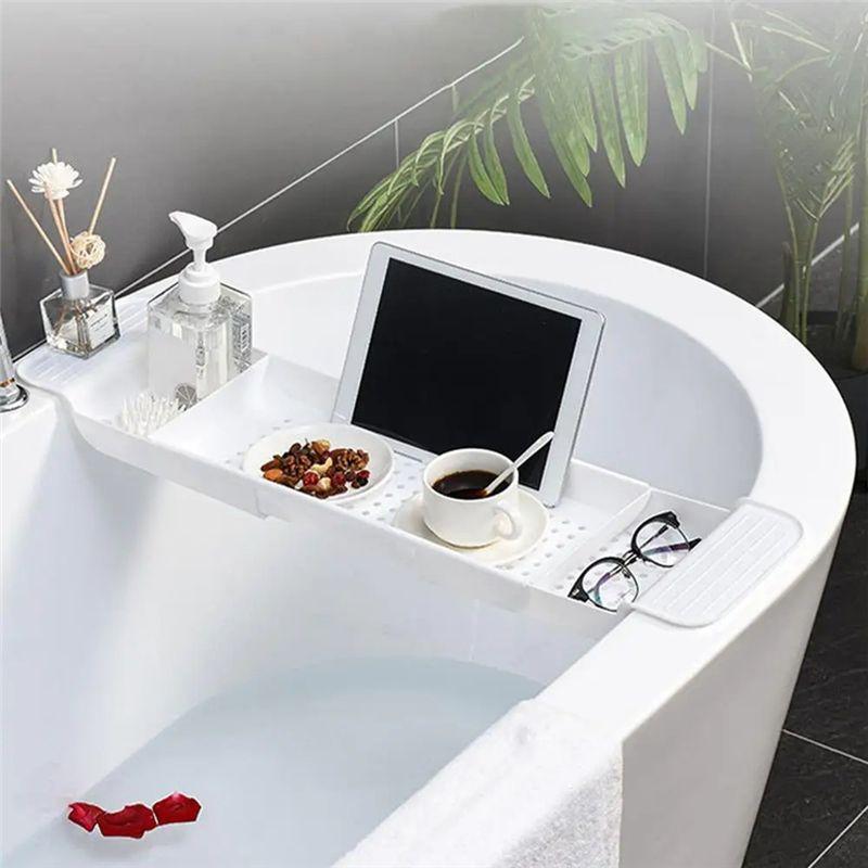 M-Modern-Bath Tub Tray Extendable Draining Bath Tray Space-Saving Household Bathtub Shelf Small Storage Tray For Towels Glasses