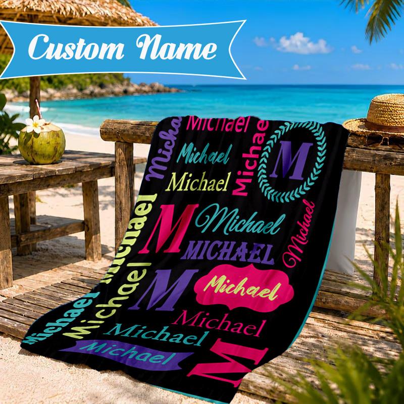 Custom Name Purple Elephant Beach Towel Microfiber Beach Towel, Lightweight and Quick-Dry, for Summer Travel, Swimming Pool Gift