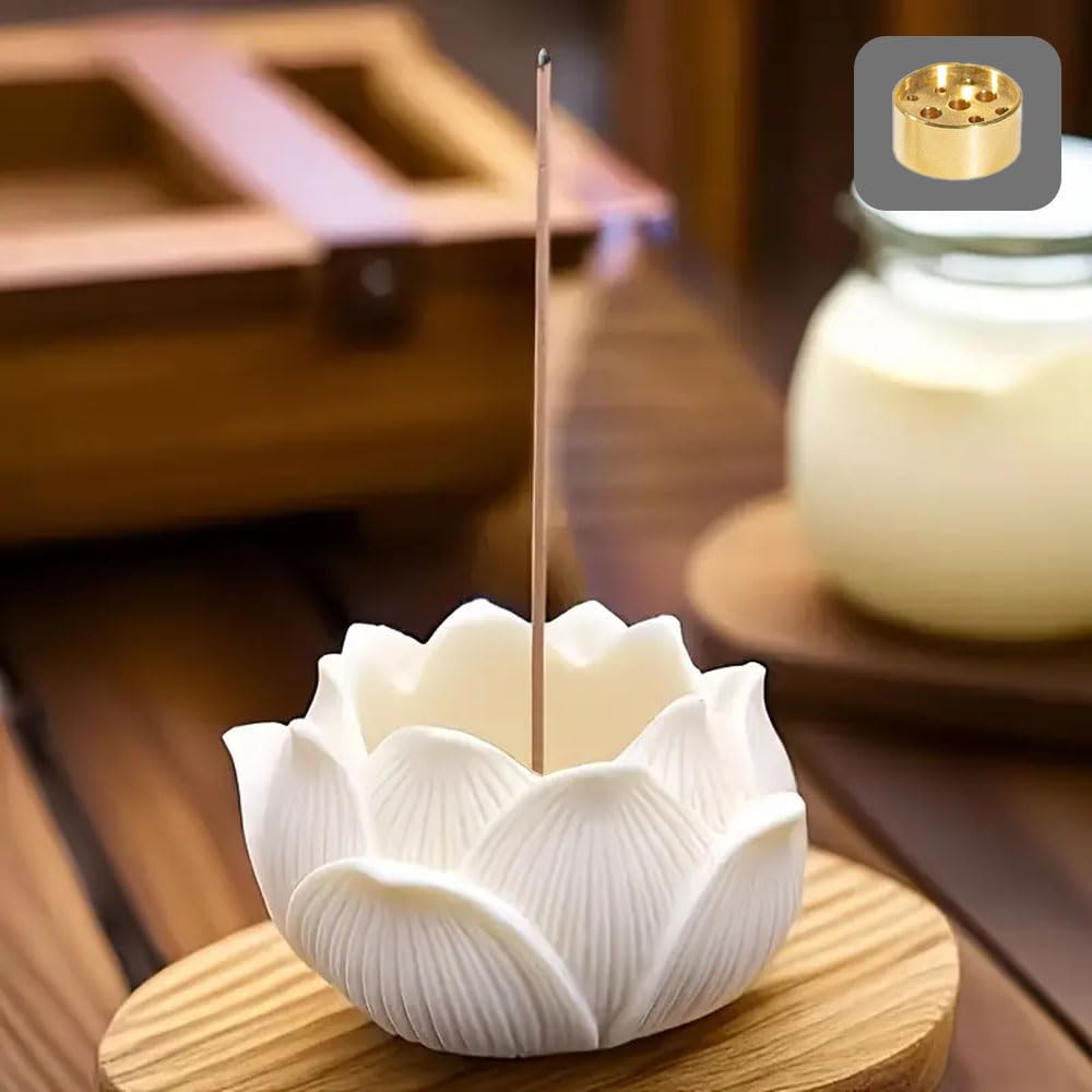 Nannlia Incense Holder, Lotus Shape, Cute and Stylish, Incense Burner for Buddhist Altars, Mini Buddhist Altar, Simple Design (White)
