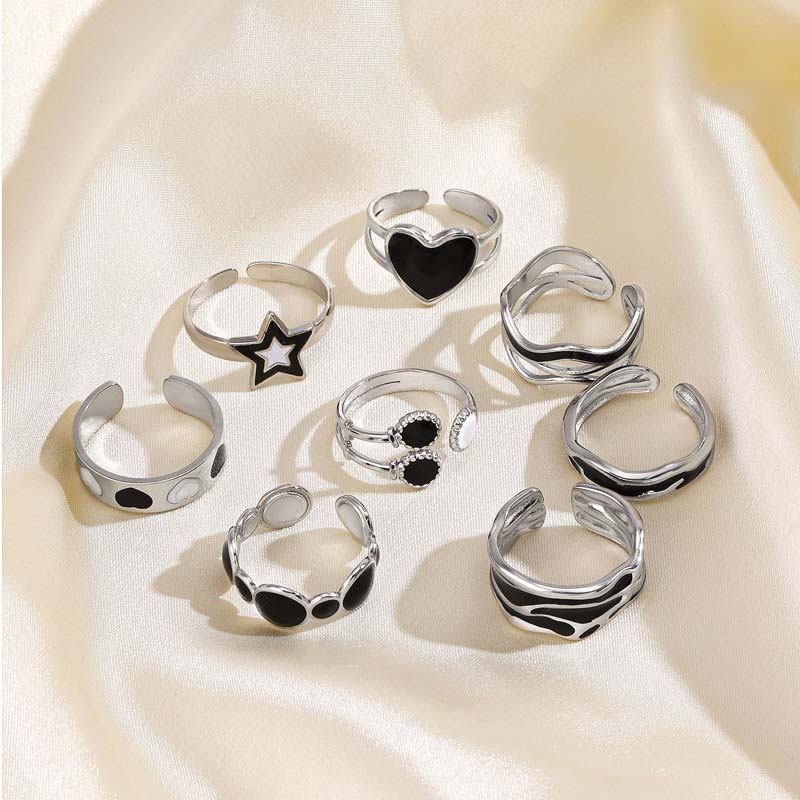 Fashion Stainless Steel Geometric Rings for Women Simple Black Color Dropping Oil Adjustable Rings Wedding Jewelry Gift Bijoux