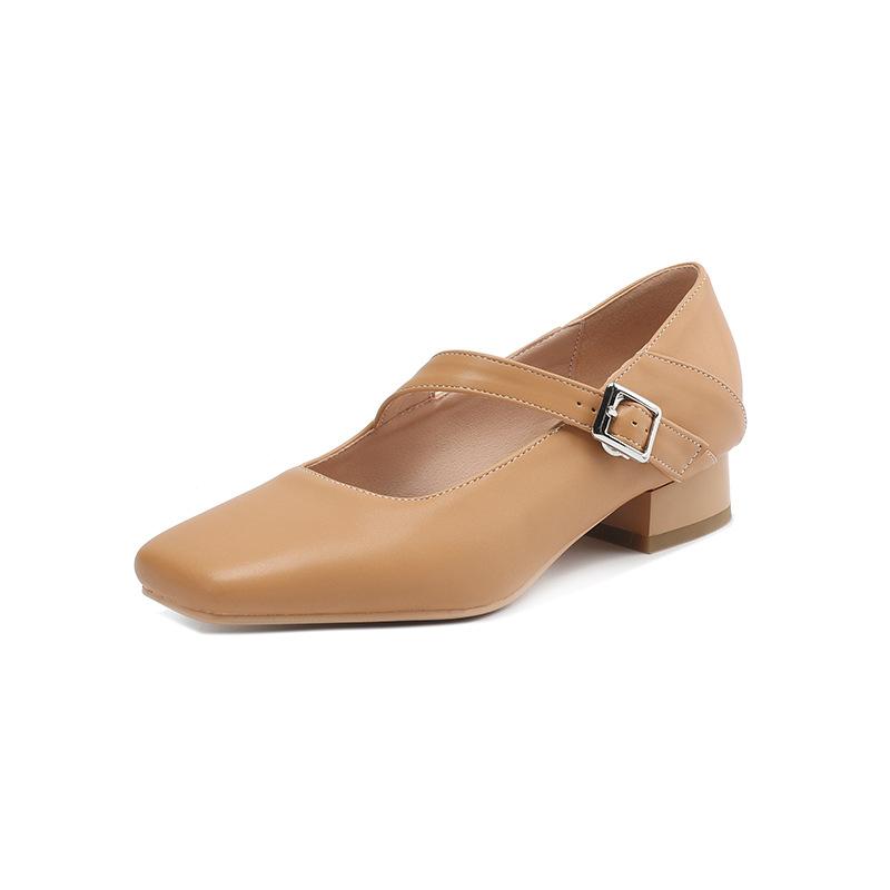 Neue Sommer Ein-Pedal kleine Lederschuhe Damen einfarbig eckige Spitze Vier Jahreszeiten tragbar große und kleine Größe Damenschuhe lässige Mode einzelne Schuhe